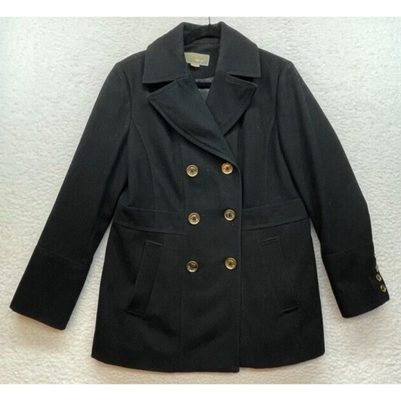 Michael Kors Jackets & Blazers - Michael Kors Coat Womens 14 Black Pea Coat Wool Double Breasted Preppy Outdoors